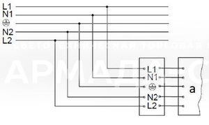 Схема подключения светильника к питающей сети с блоком аварийного питания (на рис. а – выносной бокс (драйвер и блок аварийного питания))