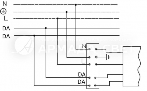 Схема подключения светильника к питающей сети с регулируемым драйвером по системе DALI