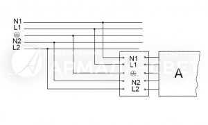 Схема подключения светильника к питающей сети с регулируемым драйвером и блоком резервного питания (на рис. А - выносной блок)